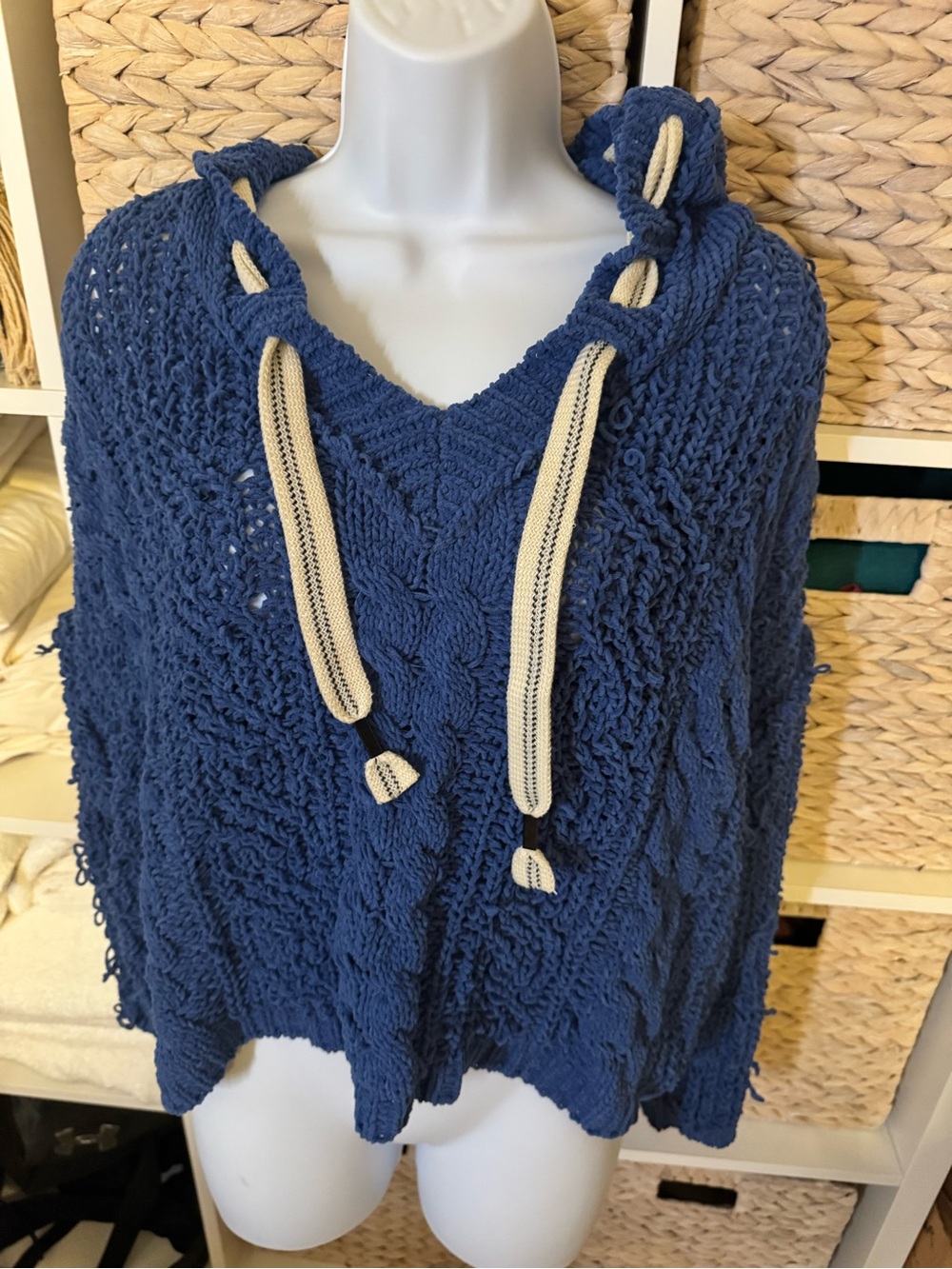 Cozy Knit Hooded Pullover Sweater - Navy